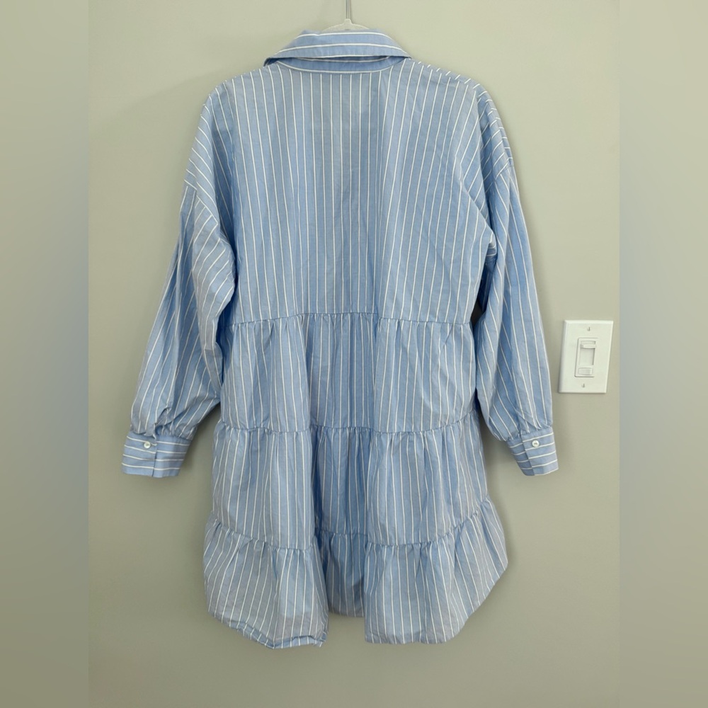 Zara blue pinstripe shirt dress tunic size Large - Picture 7 of 16